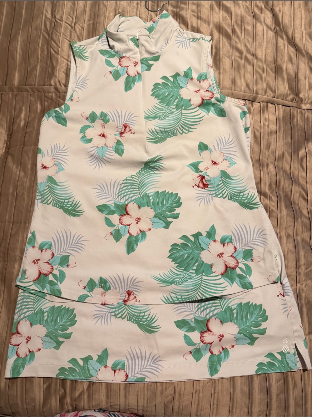 Tommy Bahama White Floral Sleeveless Skort Set with Green Leaves
